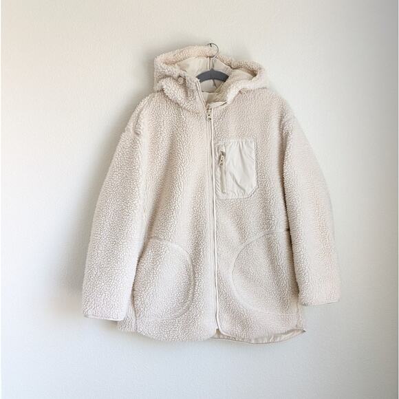 H&M HM Beige Overzised Full Zip Long Sleeve Teddy Coat Jacket, size M - Picture 1 of 10